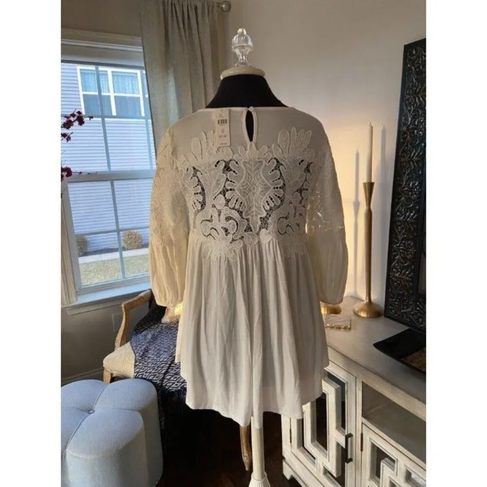 NWT Anthropologie Deletta Ivory lace detail 3/4 sleeve top (size extra small)